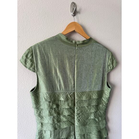 Adrianna Pappell Green Metallic Ruffle Cocktail Formal Dress *minor flaw* Sz 14 - Picture 8 of 13